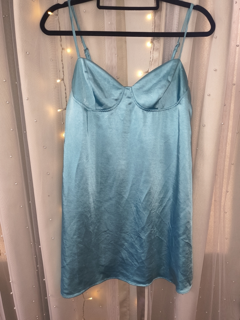 Y2K Aqua Satin Babydoll Slip Dress Size Medium